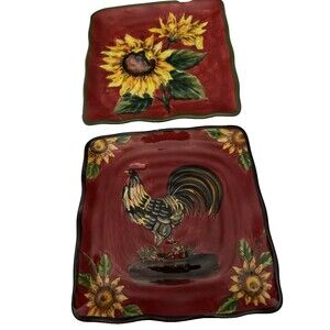 Maxcera Rooster & Sunflowers and Sunflower Dinner  Serve ware Plates 11” x 9”